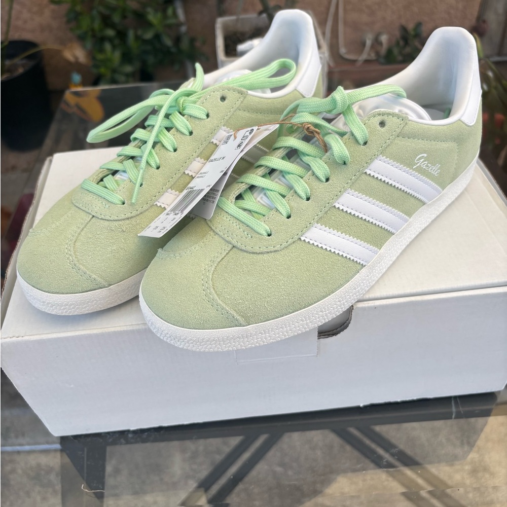 Adidas Gazelle Mint Green and White Sneakers